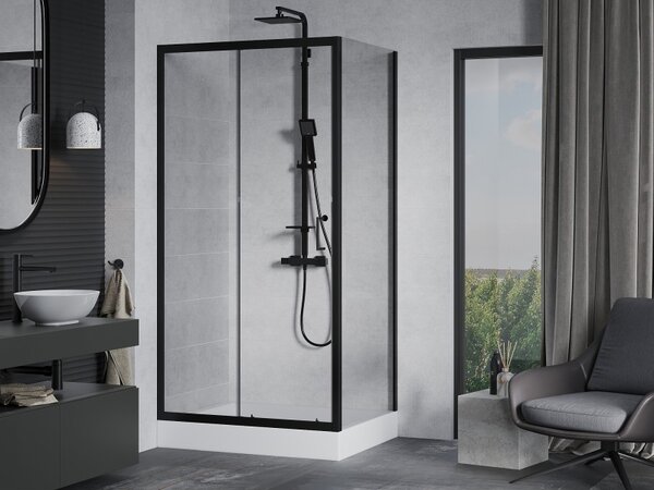 Mexen Apia posuvná sprchová kabína 120 x 90 cm, priehľadná, čierna + vanička Rio - 840-120-090-70-00-4510