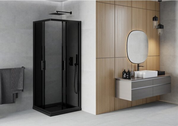 Mexen Rio Štvorcový sprchový kút 80 x 80 cm, grafit, čierny + sprchová vanička Flat, čierna - 860-080-080-70-40-4070B