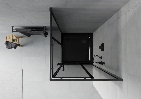 Mexen Rio Štvorcový sprchový kút 80 x 80 cm, grafit, čierny + sprchová vanička Flat, čierna - 860-080-080-70-40-4070B
