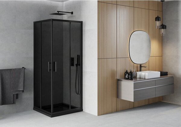 Mexen Rio Štvorcový sprchový kút 80 x 80 cm, grafit, čierny + sprchová vanička Flat, čierna - 860-080-080-70-40-4070B