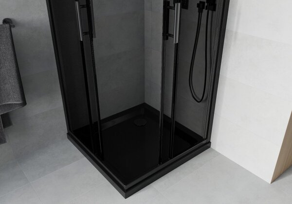 Mexen Rio Štvorcový sprchový kút 80 x 80 cm, grafit, čierny + sprchová vanička Flat, čierna - 860-080-080-70-40-4070B