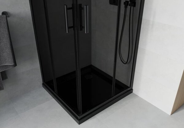 Mexen Rio Štvorcový sprchový kút 80 x 80 cm, grafit, čierny + sprchová vanička Flat, čierna - 860-080-080-70-40-4070B