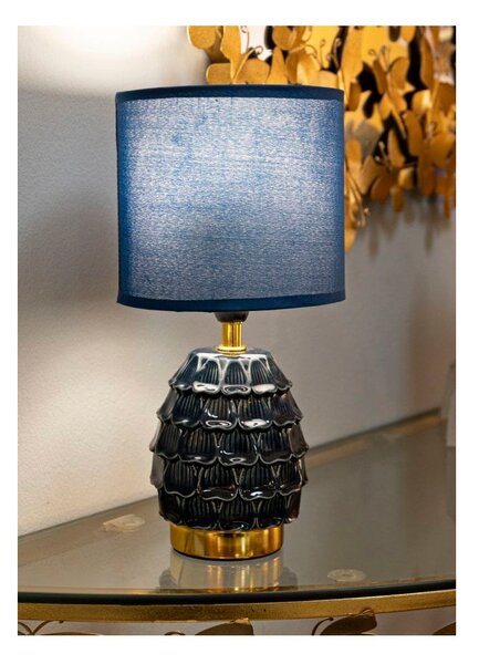 Modrá keramická stolová lampa s textilným tienidlom (výška 30,5 cm) Pigny – Mauro Ferretti