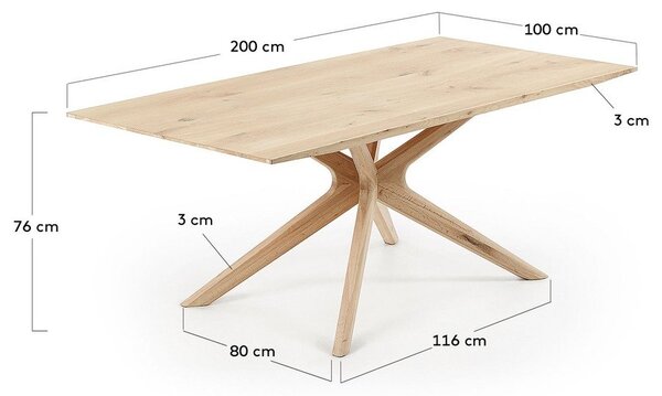 Jedálenský stôl s doskou v dubovom dekore 100x200 cm Armande – Kave Home