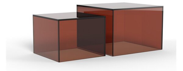 Hnedé sklenené konferenčné stolíky v súprave 2 ks 50x50 cm Dice – Actona