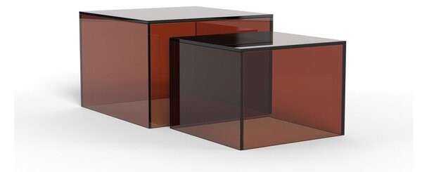 Hnedé sklenené konferenčné stolíky v súprave 2 ks 50x50 cm Dice – Actona