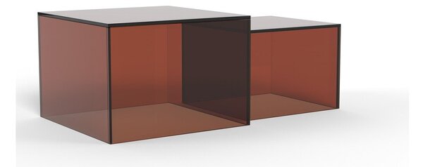 Hnedé sklenené konferenčné stolíky v súprave 2 ks 50x50 cm Dice – Actona