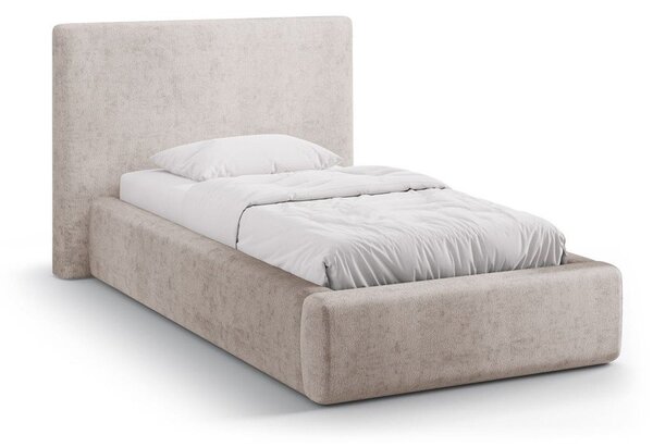 Béžová čalúnená jednolôžková posteľ s úložným priestorom s roštom 90x200 cm Amy – Micadoni