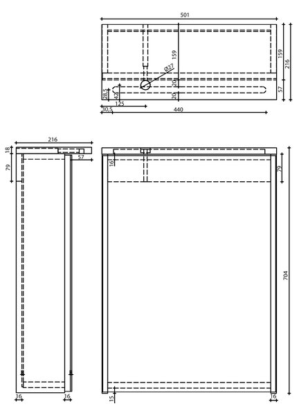 Aqualine Aqualine, KAWA STRIP Galérka s LED osvetlením 50x70x22cm, dub emporio, WGL35S