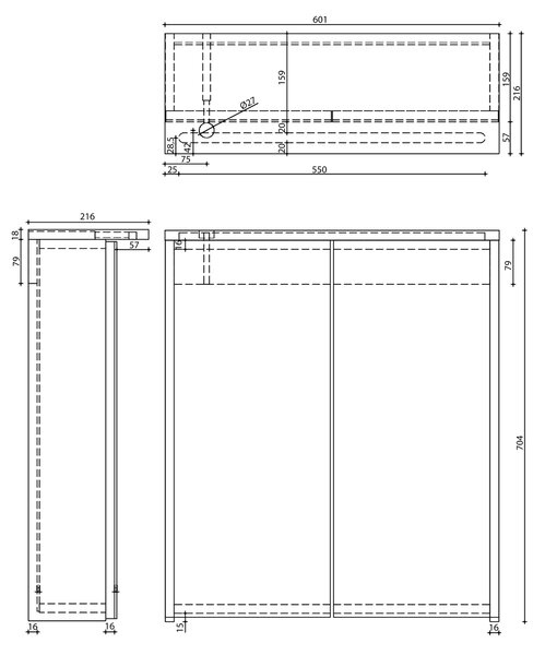 Aqualine Aqualine, KAWA STRIP Galérka s LED osvetlením 60x70x22cm, dub emporio, WGL36S