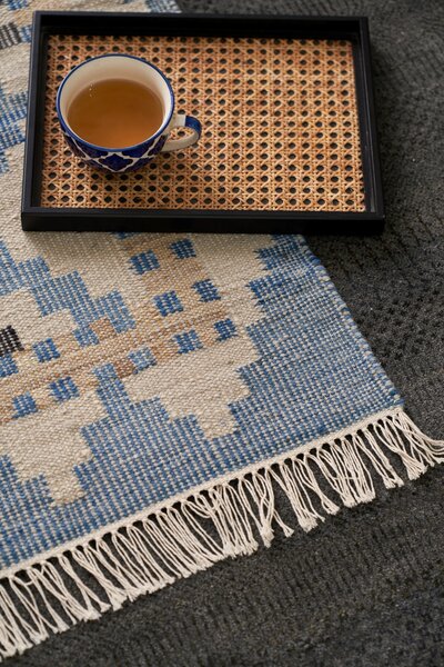 Diamond Carpets India , Ručne viazaný kusový koberec Casablanca DE 2255 Multi Colour, 80x150, modrá, chodba / predsieň