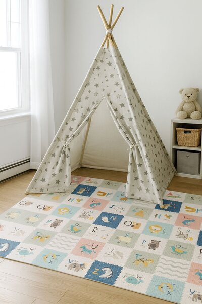 Detská penová podložka 200x180 cm vzdelávacia obojstranná skladacia rastová abeceda ECOTOYS