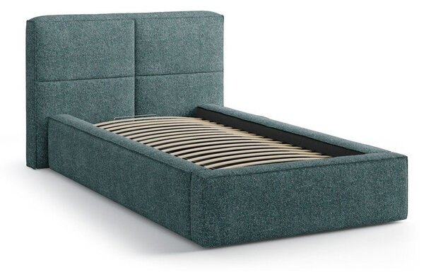 Tyrkysovomodrá čalúnená jednolôžková posteľ s úložným priestorom s roštom 90x200 cm Darren – Micadoni