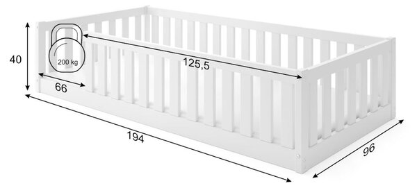 MAXMAX Detská Montessori posteľ z masívu borovice BELLA 190x90 cm - biela