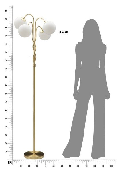 Biela/v zlatej farbe stojacia lampa so skleneným tienidlom (výška 176 cm) Glamy – Mauro Ferretti