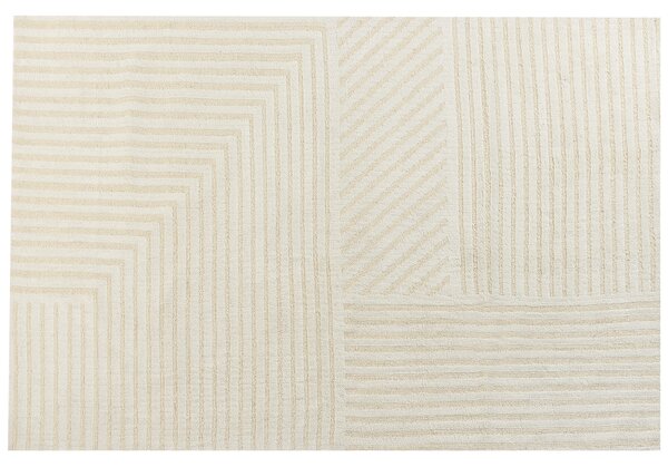 Koberec béžový vlnený 200 x 300 cm pásikavý vzor jednofarebný moderný minimalistický koberec obývacia izba spálňa