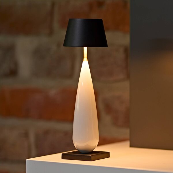 Stolová LED lampa na batérie Thala, biela/čierna, IP65, 24 cm, Biela / opálová, Obývacia izba / jedáleň, Hliník, Moderný, Stojacie svietidlo