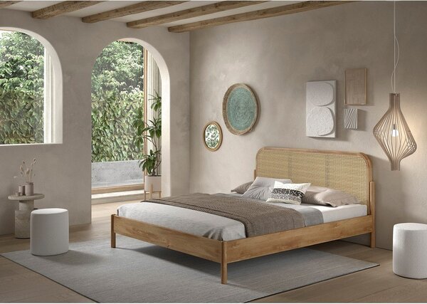 Dvojlôžková posteľ z dubového dreva bez roštu 180x200 cm v prírodnej farbe Olive Rotan – Vipack