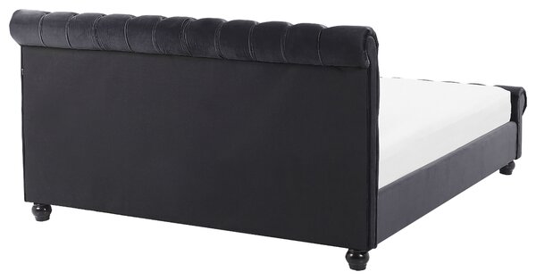 Posteľ čierna zamatová čalúnená 140 x 200 cm čierne drevené nohy glamour štýl spálňa