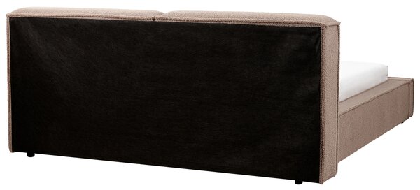 Posteľ hnedá buklé čalúnenie 160 x 200 cm s roštom hrubé čalúnené čelo retro tradičný štýl