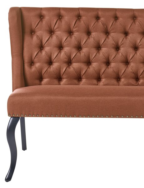 Kuchynská pohovka zlatohnedá polyesterové čalúnenie 2 miestna vysoké prešívané operadlo čierne ozdobné nohy