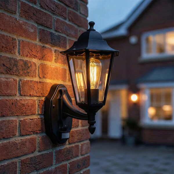 Vonkajšia nástenná lampa čierna s pohybovým senzorom IP44 - New Orleans up