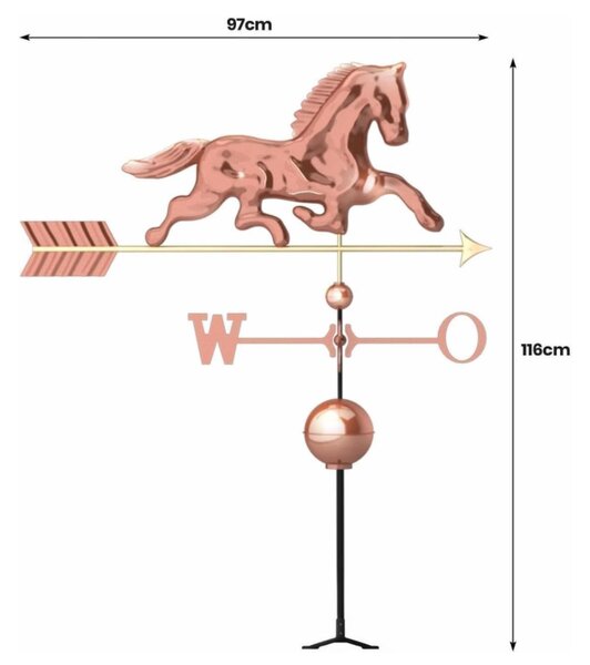 Dekoratívna medená koruhvička kôň, 118 cm