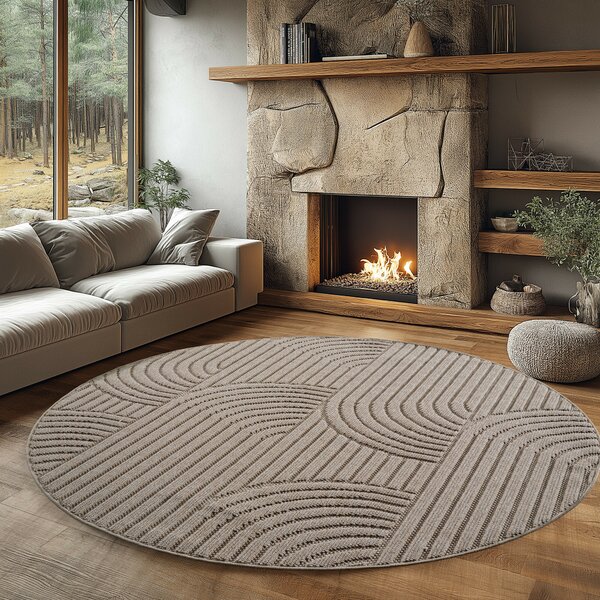Ayyildiz, Kusový koberec Helix 2201 beige kruh, 120x120, béžová, chodba / predsieň