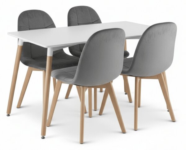 Jedálenský set 1 + 4, biely stôl ADRIA 120x80 cm + tmavosivá zamatová stolička BORA