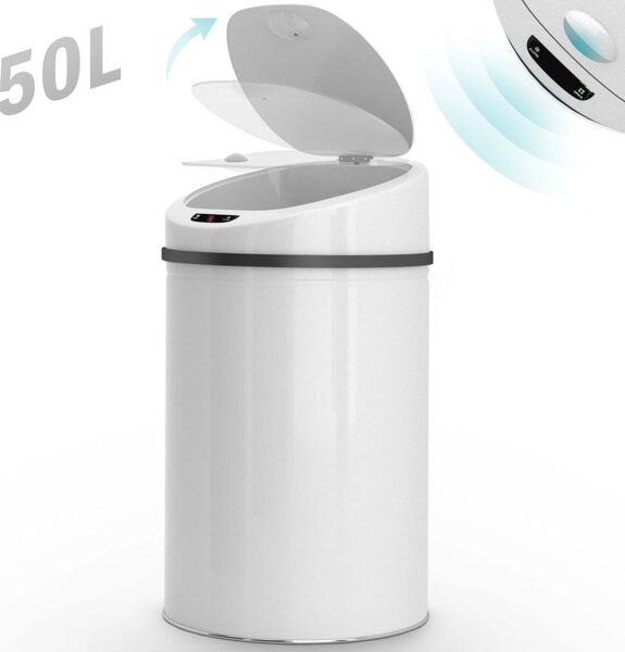 Bezdotykový odpadkový kôš so senzorom, 50 l, biely