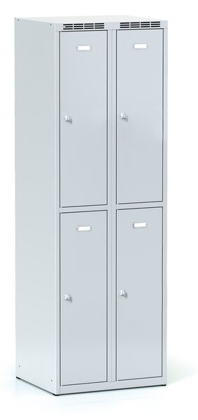 Kovová šatníková skrinka S6 s úložnými boxami, 4 boxy, 1800 x 600 x 500 mm, otočný zámok, sivé dvere