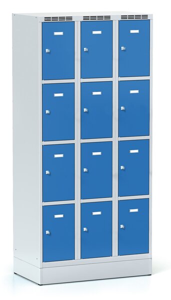 Šatníková skrinka S6 s úložnými boxami, 12 boxov, 1800 x 900 x 500 mm, cylindrický zámok, modré dvere