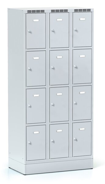 Šatníková skrinka S6 s úložnými boxami, 12 boxov, 1800 x 900 x 500 mm, cylindrický zámok, sivé dvere