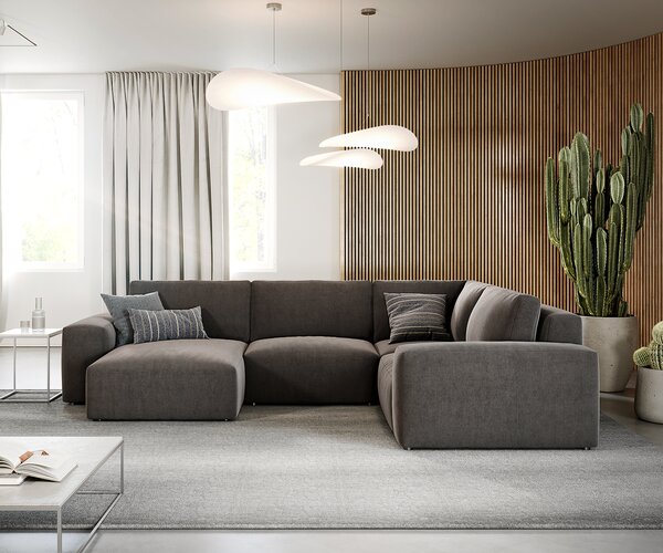 DELIFE Pohovka v tvare U Lanzo 300x210 cm mikrovlákno khaki-hnedá ležadlo variabilné
