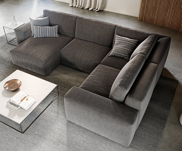 DELIFE Pohovka v tvare U Lanzo 300x210 cm mikrovlákno khaki-hnedá ležadlo variabilné