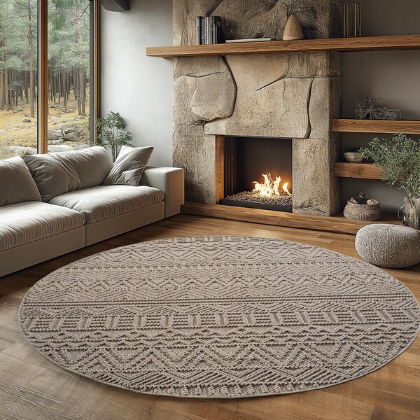 Ayyildiz, Kusový koberec Helix 2202 beige kruh, 120x120, béžová, chodba / predsieň