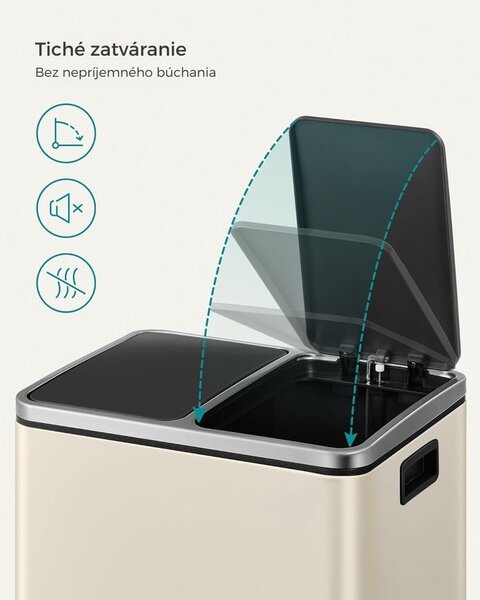 Kôš na separovanie odpadu SORT 30l (2×15l), béžová/strieborná/čierna SongmicsHome