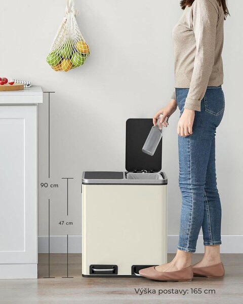 Kôš na separovanie odpadu SORT 30l (2×15l), béžová/strieborná/čierna SongmicsHome