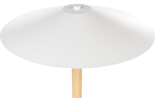 Stojaca lampa biela svetlé drevo 153 cm kovové tienidlo stojan z dubového dreva moderný škandinávsky štýl obývačka spálňa