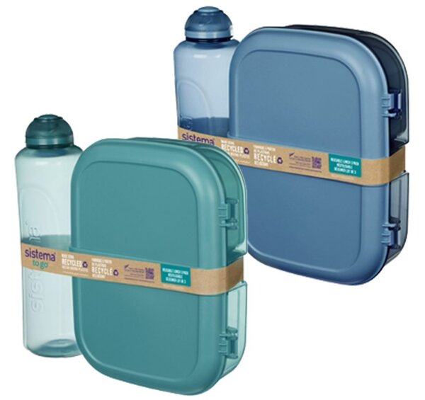 Set desiatového boxu s fľašou - Desiatový box Ribbon 1,1 l a fľaša Swift 480 ml, mix farieb - SISTEMA Farba škatuliek SISTEMA: Modrá