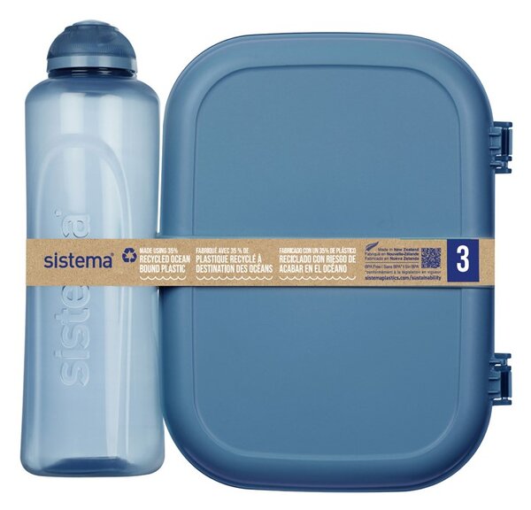 Set desiatového boxu s fľašou - Desiatový box Ribbon 1,1 l a fľaša Swift 480 ml, mix farieb - SISTEMA Farba škatuliek SISTEMA: Modrá