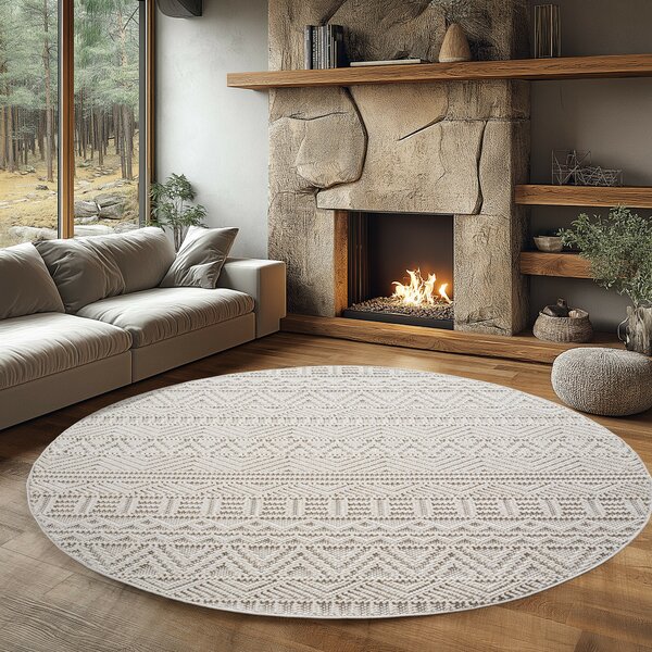 Ayyildiz, Kusový koberec Helix 2202 cream kruh, 120x120, béžová, chodba / predsieň