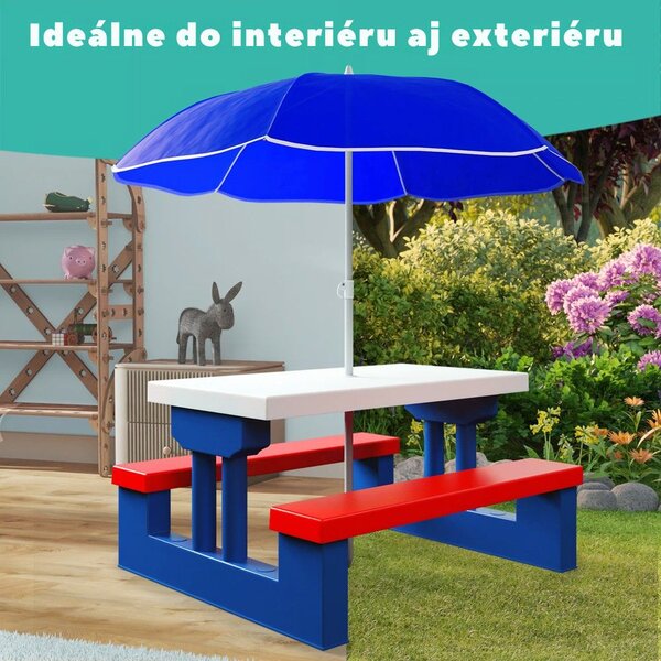 Detská sedacia zostava so slnečníkom JASMIN, 67x78,5x42,5cm, modrá/biela/červená Spielwerk