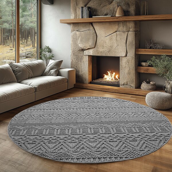 Ayyildiz, Kusový koberec Helix 2202 silver kruh, 120x120, šedá, chodba / predsieň