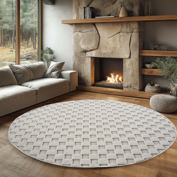 Ayyildiz, Kusový koberec Helix 2203 cream kruh, 120x120, biela, chodba / predsieň