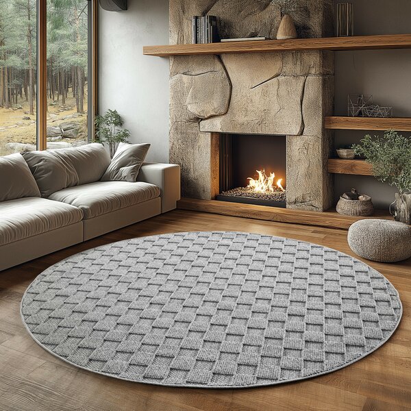 Ayyildiz , Kusový koberec Helix 2203 silver kruh, 120x120, šedá, chodba / predsieň