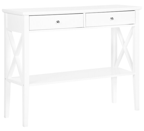 Konzolový stolík biely MDF 80 cm s 2 zásuvkami nábytok na chodbu retro dizajn