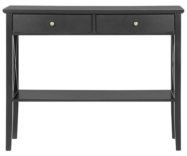 Konzolový stolík čierny MDF 80 cm s 2 zásuvkami nábytok na chodbu retro dizajn