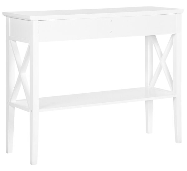 Konzolový stolík biely MDF 80 cm s 2 zásuvkami nábytok na chodbu retro dizajn