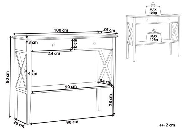 Konzolový stolík biely MDF 80 cm s 2 zásuvkami nábytok na chodbu retro dizajn